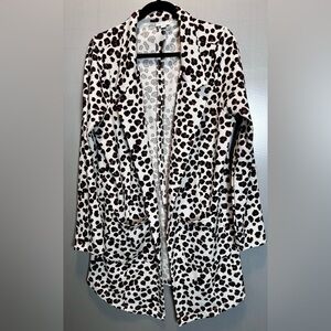 LULAROE White Blazer Leopard Animal Print Long Open Front Size XL